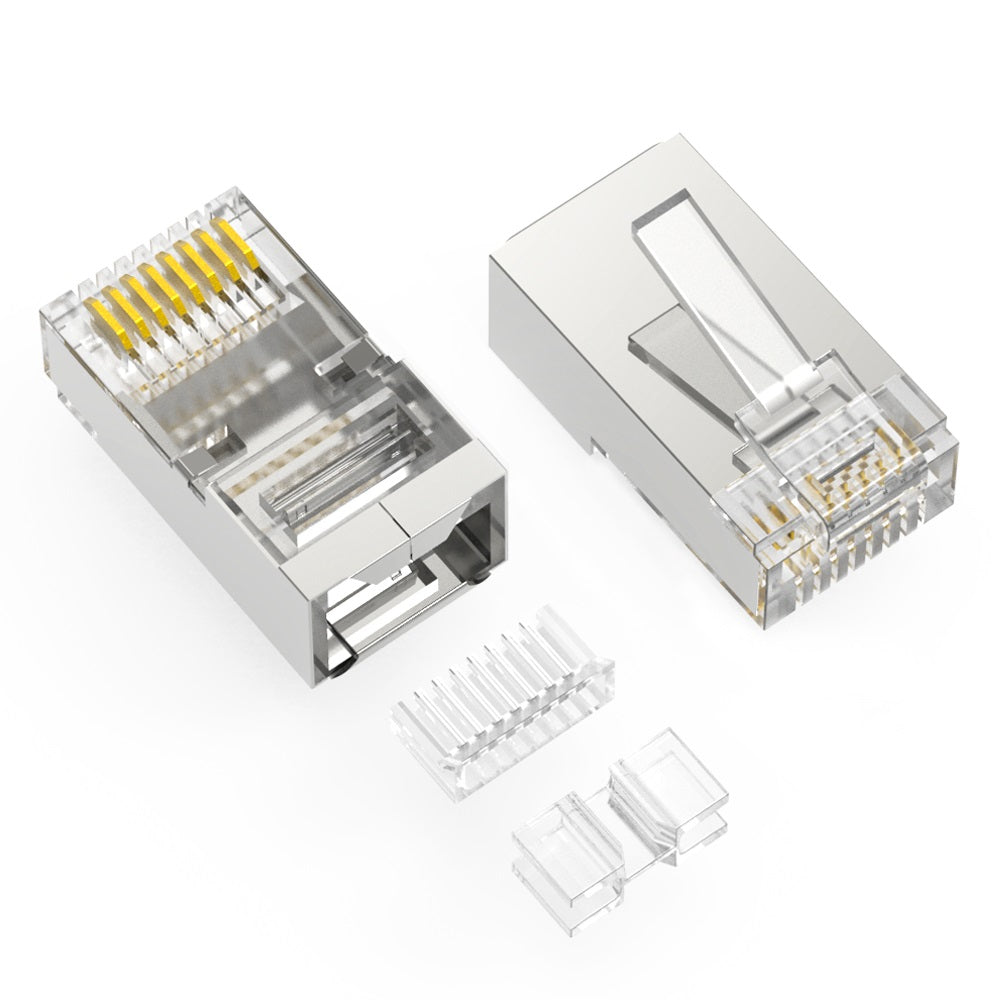 RJ45 CAT6A Shielded Plug Solid 50 Micron 3pc Type 100pk RJ45 CAT6A Shielded Plug Solid 50 Micron 3pc Type 100pk